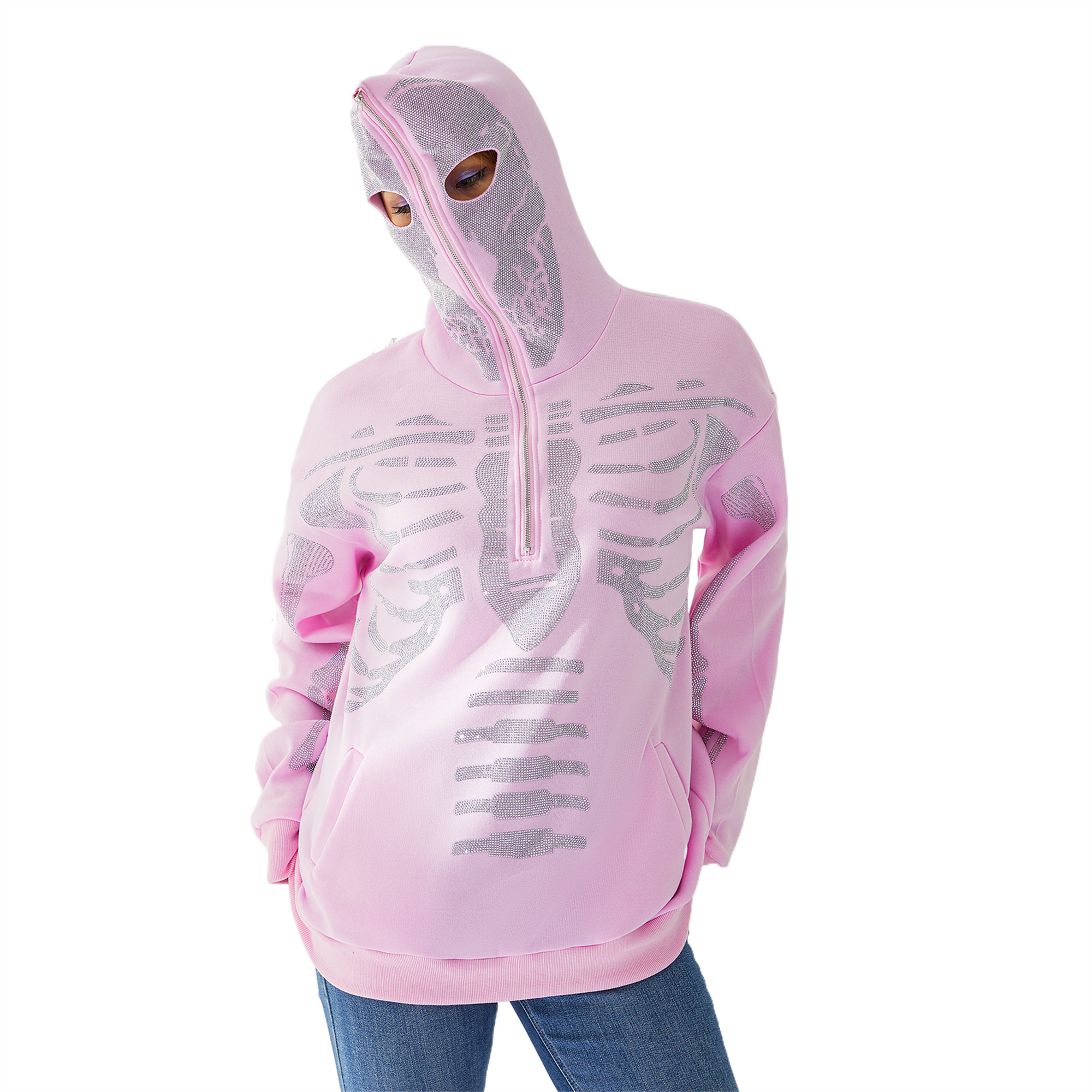 Inevnen Rhinestone Graphic Hoodie Oversized Aesthetic Skeleton