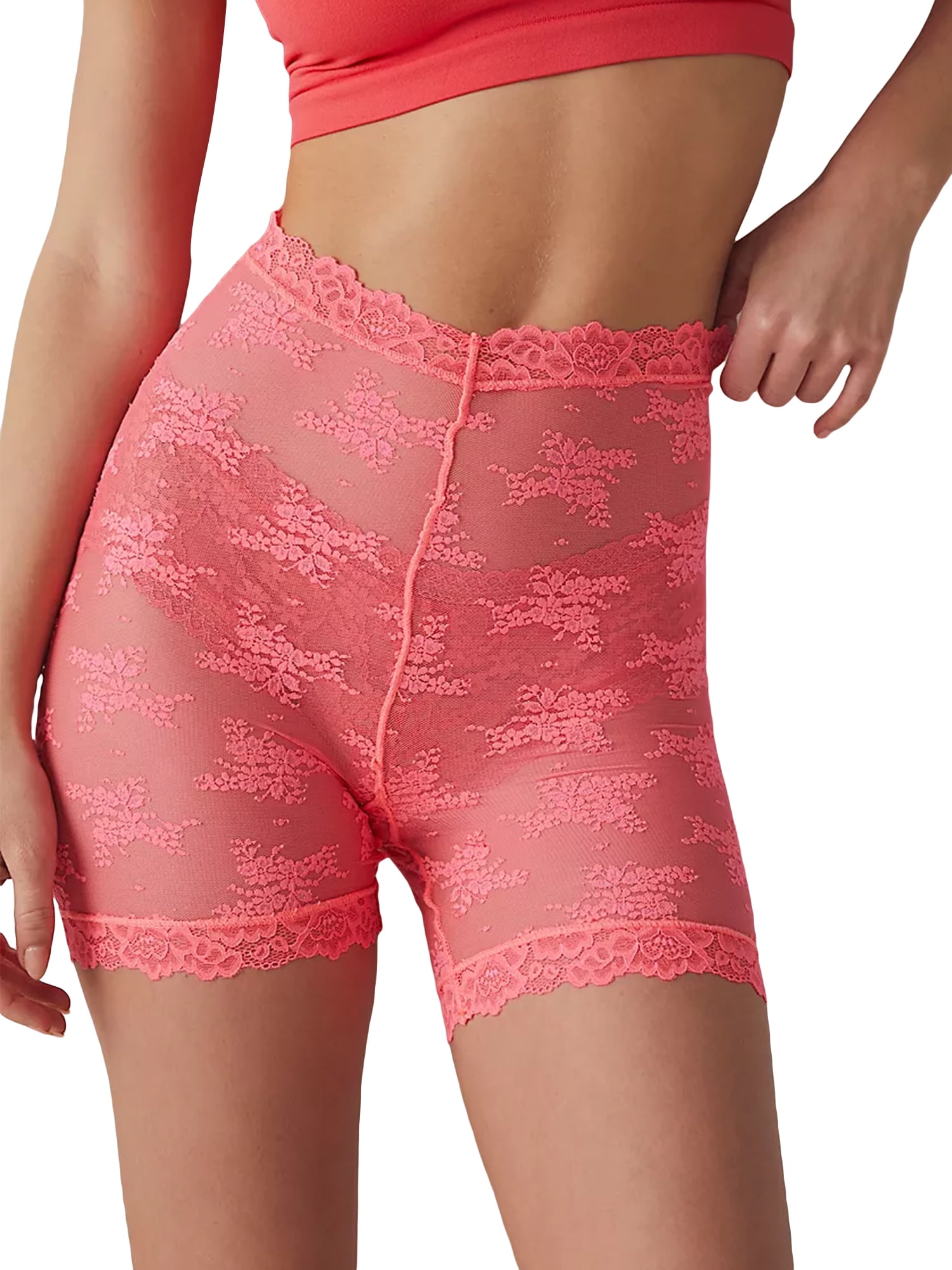 Inevnen Slip Shorts for Under Dresses Women Anti Chafing Underwear Lace See  Through Mesh Sheer Biker Shorts 
