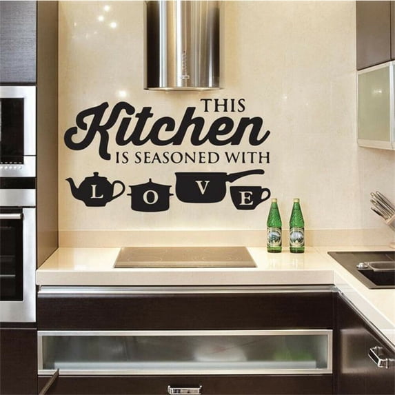 Inevnen This Kitchen is Seasoned with Love Wall Sticker with Coffee Tea Cups Wall Decals