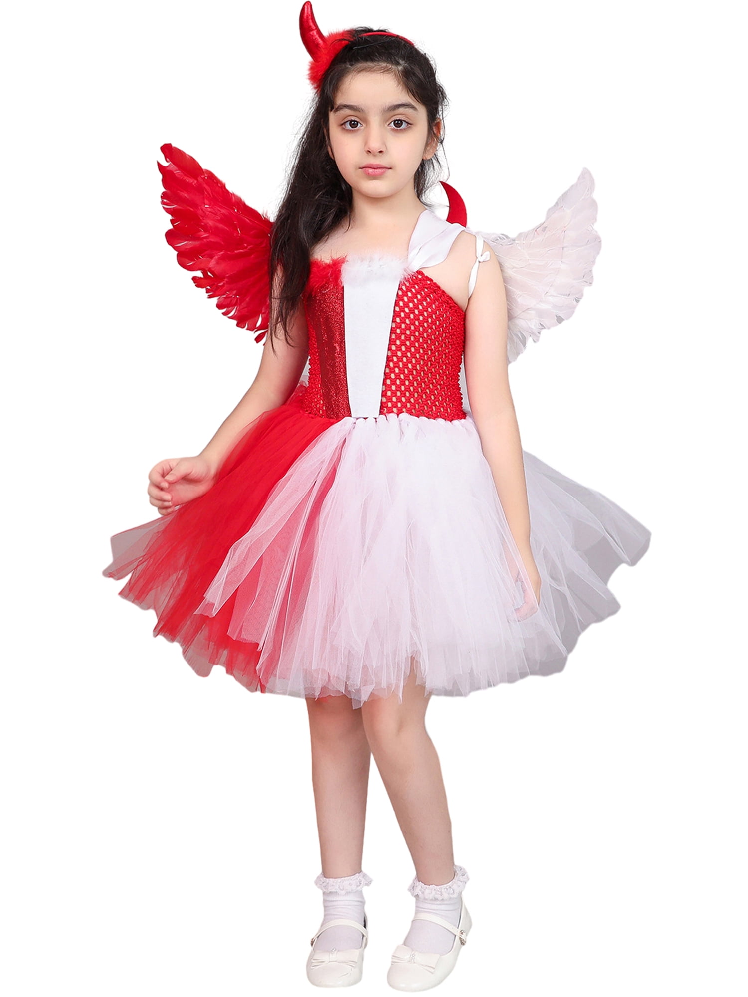 Inevnen Toddler Angel Devil Costume Set Girls Tulle Dress Wing Headgear ...