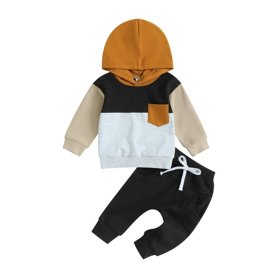 Inevnen Toddler Baby Boy Clothes Fall Winter Outfits Color Block Hoodie Sweatshirt Tops Jogger Pants Set