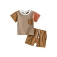 thumbnail image 1 of Inevnen Toddler Baby Boy Clothes Short Sleeve T Shirt Top Boys Shorts with Pocket Summer Outfit 2Pcs Set, 1 of 8