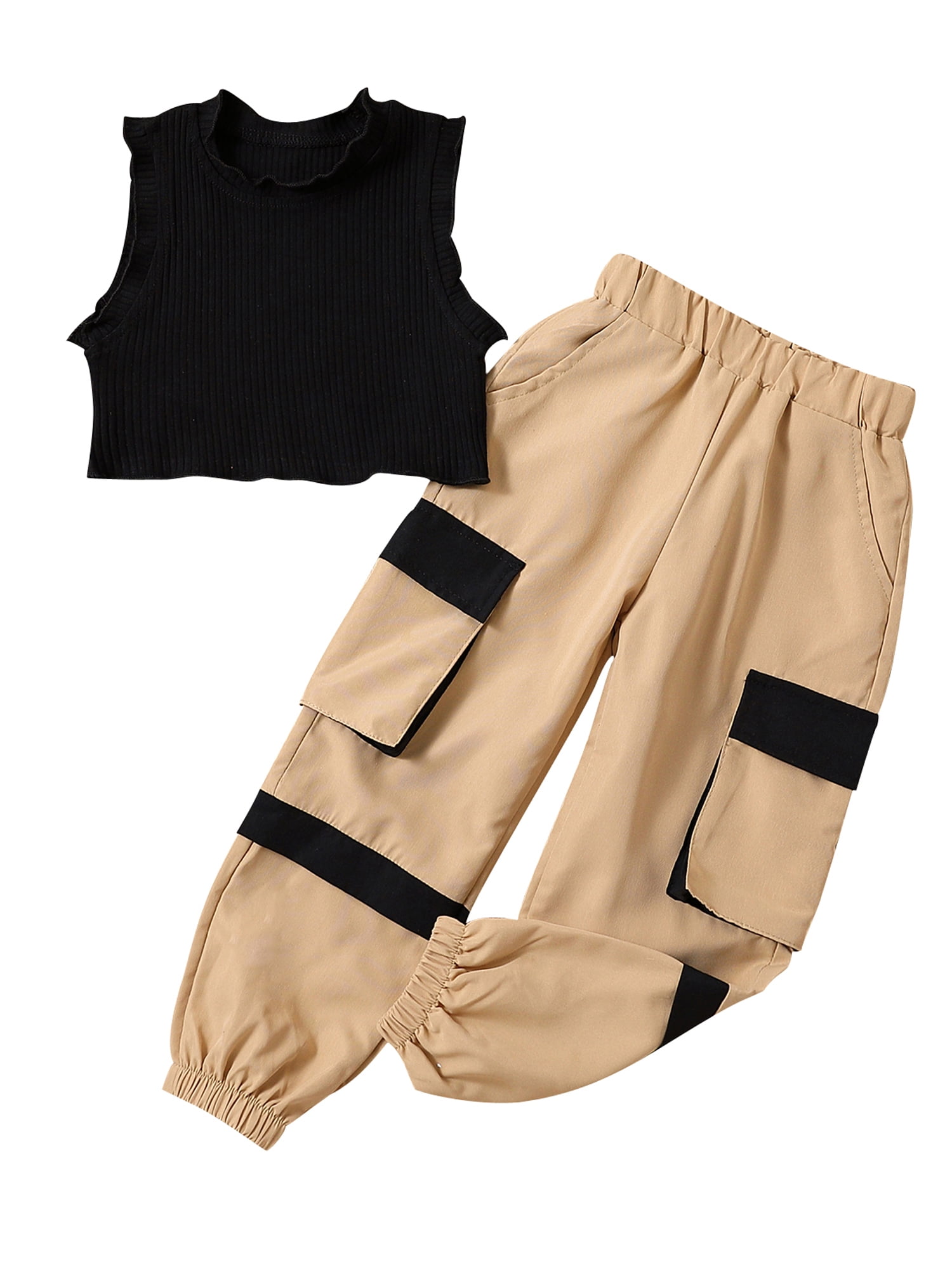 Inevnen Toddler Baby Girl 2Pcs Outfits Sleeveless Crop Tank Top Cargo Pants  Set Summer Fall Clothes 