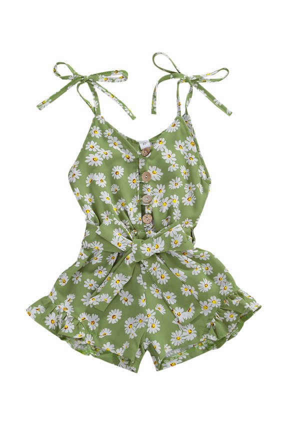 Toddler Baby Girl Flowers Print Suspender Romper Jumpsuit Playsuit Holiday Clothes Kids Summer Outfit