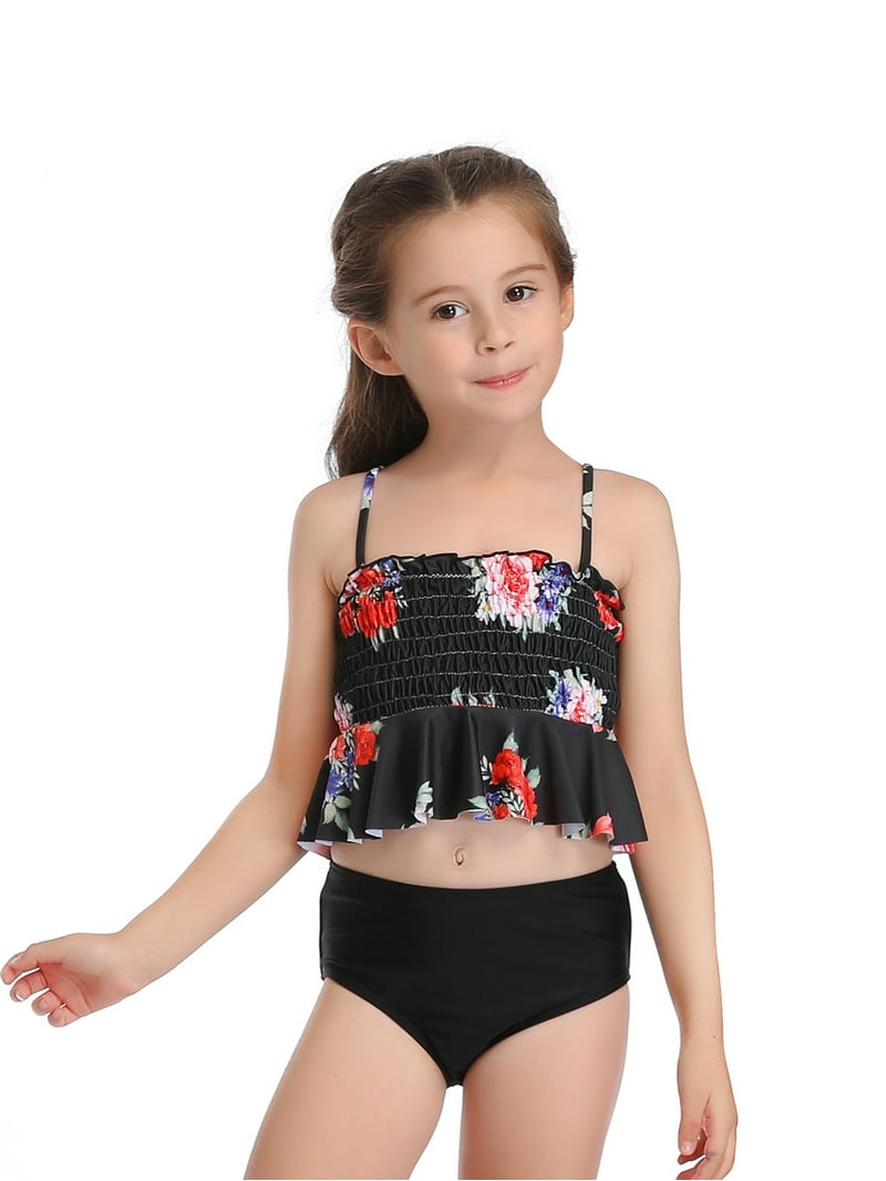 Plage - nenene Inevnen Toddler Baby Girl Swimsuit Sling Floral Ruffle Hem