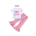 thumbnail image 1 of Inevnen Toddler Baby Girls Birthday Outfits Two Sweet Romper Shirts Doughnut Shorts/Flared Pants Set, 1 of 8