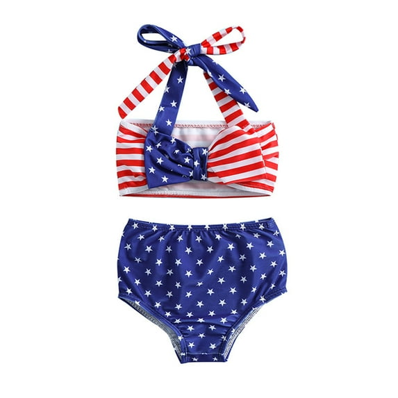 Inevnen Toddler Girls Two Piece Swimsuit American Flag Star Bathing Suits Beach Baby 4th July Pool Bikini Bathing Suit
