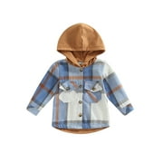Inevnen Toddler Kids Boys Girls Flannel Hooded Plaid Shirt Button Baby Hoodie Fall Winter Clothes