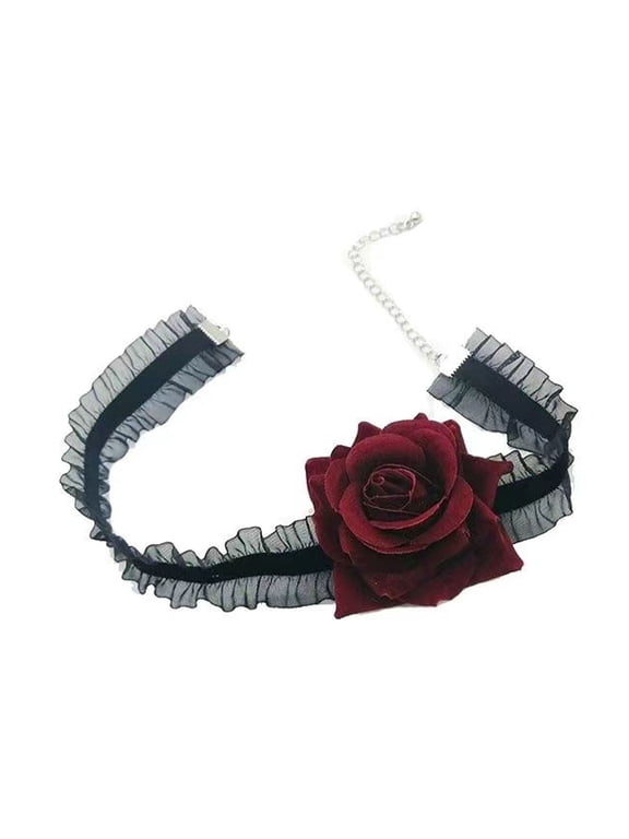 Women Lace Choker Gothic Red Rose Chokers Y2k Collar Necklace Elegant Flower Choker Necklace for Statement Jewelry Ideal Gift