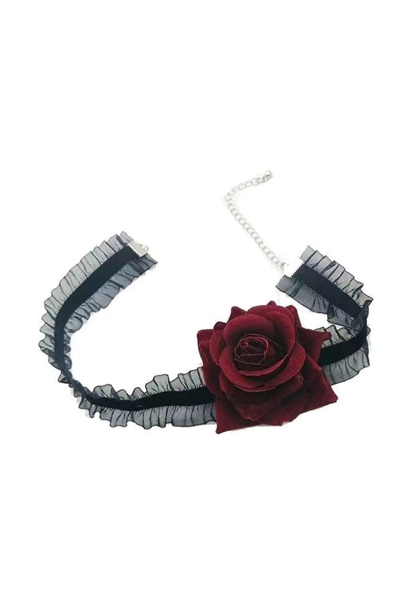 Women Lace Choker Gothic Red Rose Chokers Y2k Collar Necklace Elegant Flower Choker Necklace for Statement Jewelry Ideal Gift