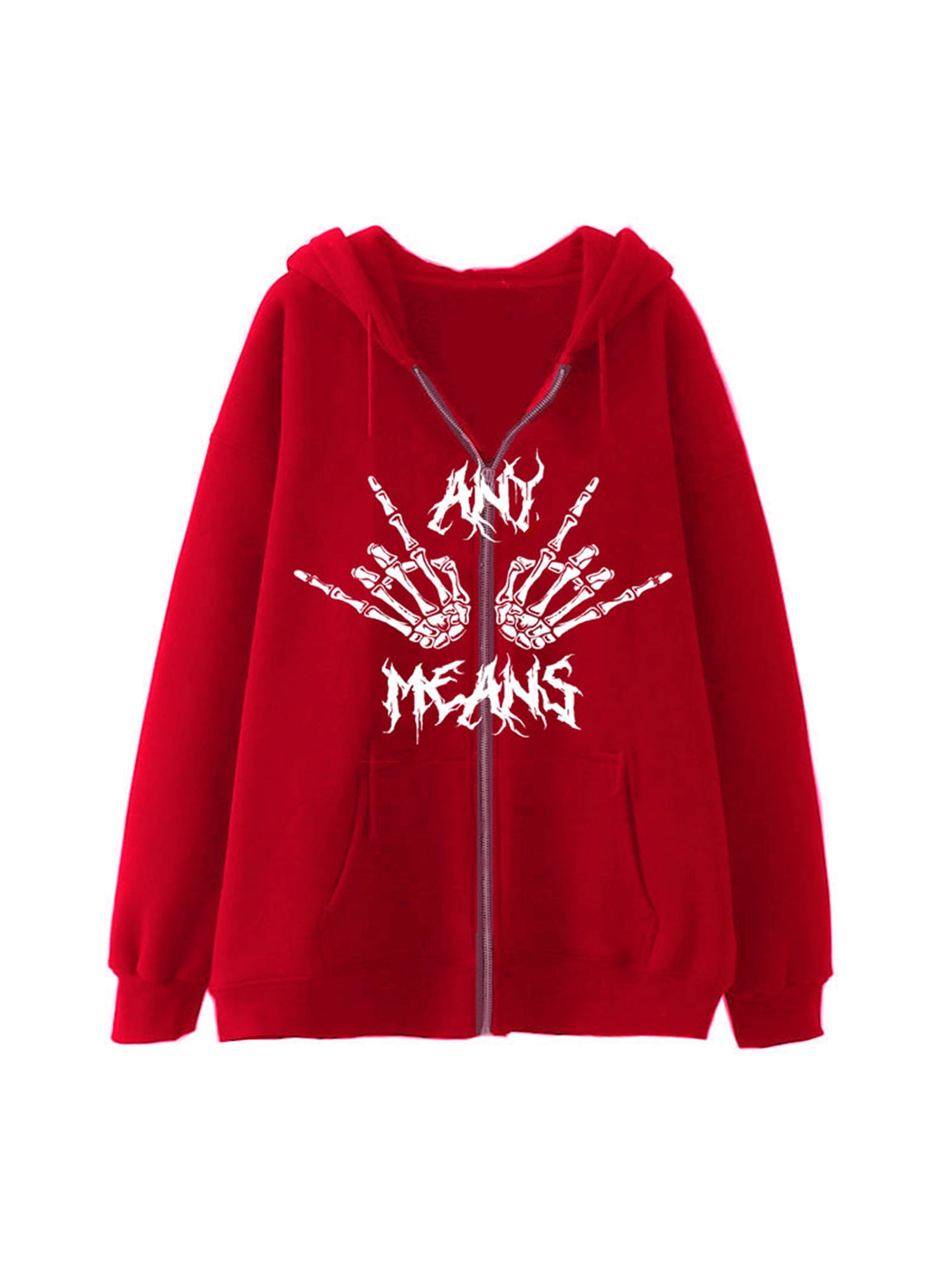 Inevnen Women Men Skull Skeleton Zip Up Hoodie Casual Y2K