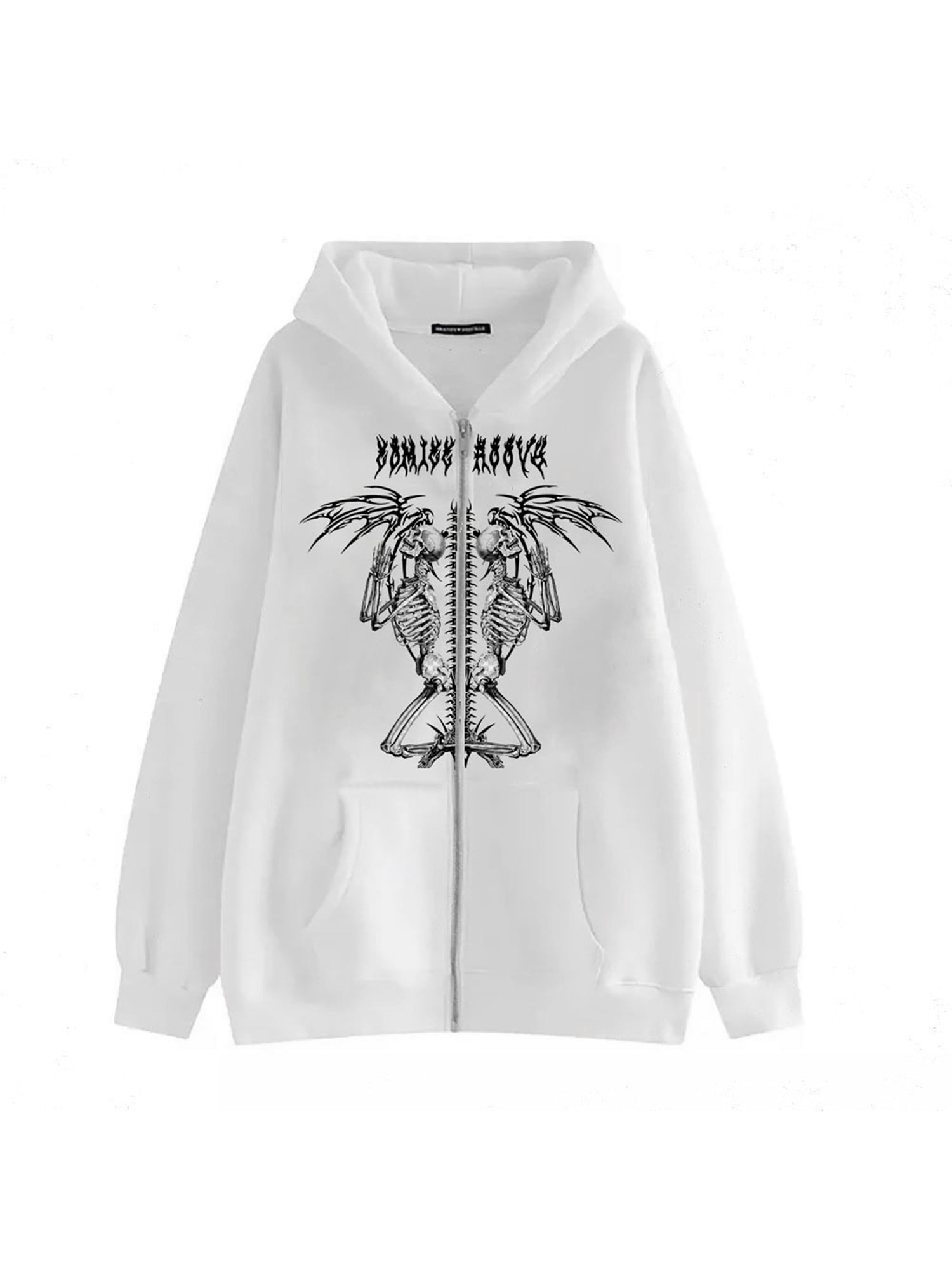 Inevnen Women Men Skull Skeleton Zip Up Hoodie Casual Y2K