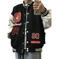 thumbnail image 1 of Inevnen Women Oversized Varsity Jacket Long Sleeve Zip Up Bomber Baseball Coat Biker Outwear Streetwear, 1 of 9