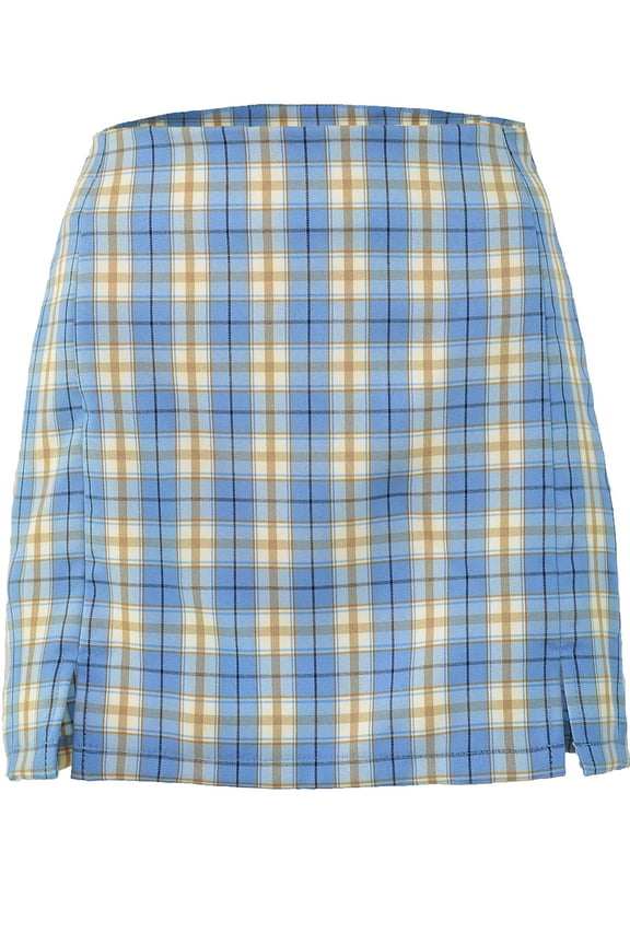 Women Plaid Skirt High Waist Split Mini Bodycon Skirt A-line Mini Skirts