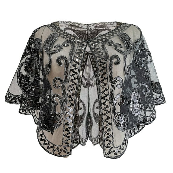 Inevnen Women Sequin Beaded Art Deco Evening Cape Vintage 1920s Shawl Wraps Bolero Flapper Cover Up