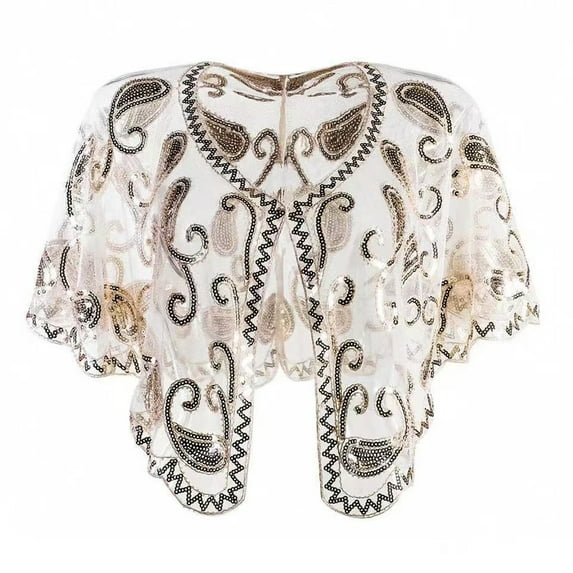 Inevnen Women Sequin Beaded Art Deco Evening Cape Vintage 1920s Shawl Wraps Bolero Flapper Cover Up