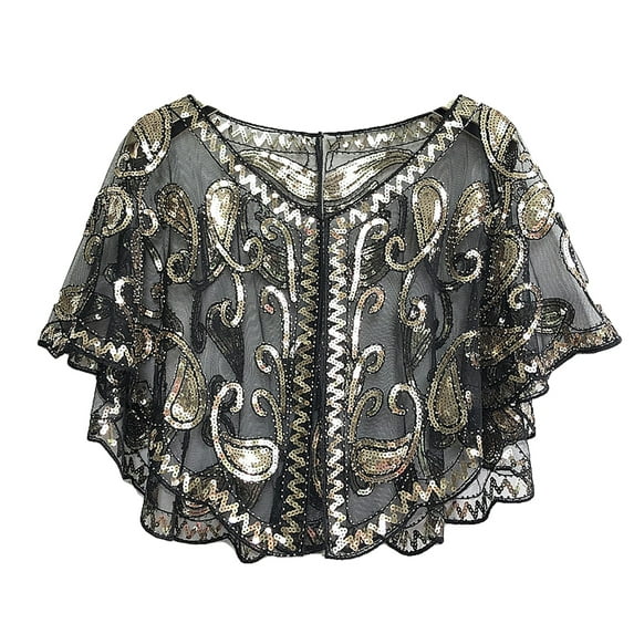 Inevnen Women Sequin Beaded Art Deco Evening Cape Vintage 1920s Shawl Wraps Bolero Flapper Cover Up