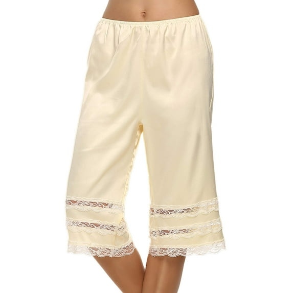 Inevnen Women Stain Pettipants Culotte Slip Cropped Sleepwear Pajama Pants With Lace Edge