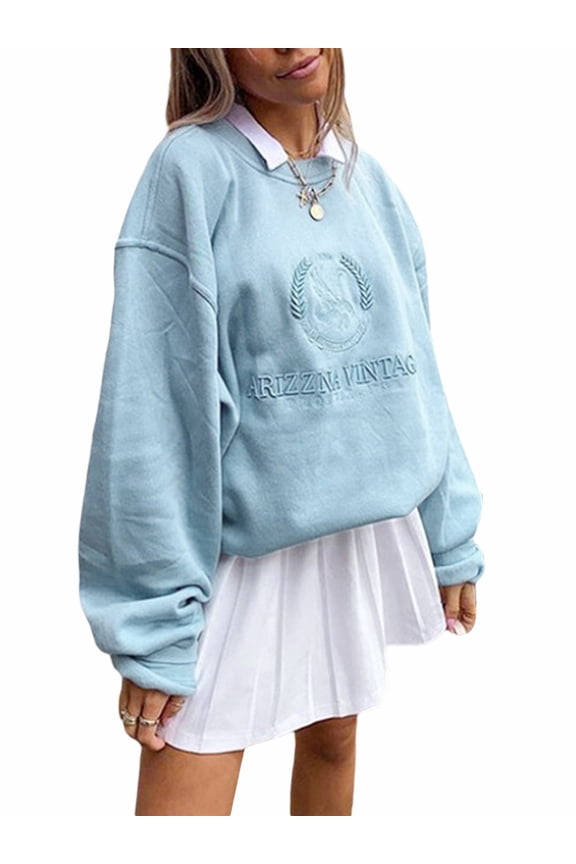 Women Vintage Graphic Crewneck Sweatshirt 90s Aesthetic Print Oversized Pullover Preppy Tops