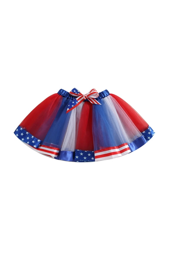 Women and Kid Girl 4th of July Layered Tulle A-Lined Patriotic Flag Skirt Casual Party Stage Show Dancing Short Dress