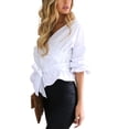 thumbnail image 1 of Inevnen Women's 3/4 Long Sleeve V Neck Ruffle Blouse Off Shoulder Tie Waist Wrap Tops, 1 of 7