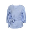 thumbnail image 1 of Inevnen Women's 3/4 Long Sleeve V Neck Ruffle Blouse Off Shoulder Tie Waist Wrap Tops, 1 of 7