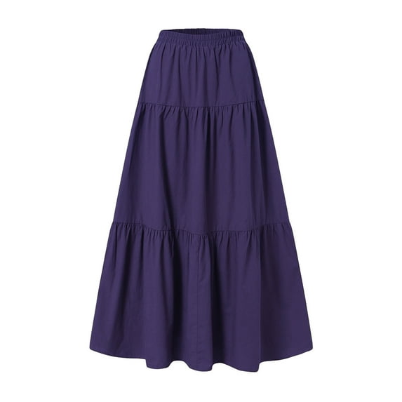 Inevnen Women's Bobo Skirt Solid Color Cotton Linen Retro Vintage A-line Long Flowy Pleated Skirts
