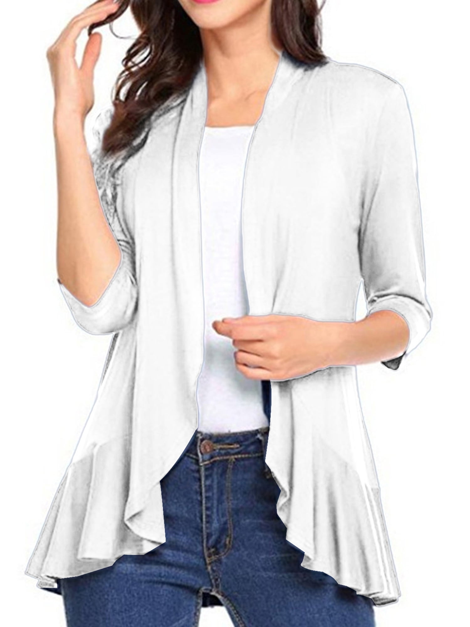 Draped Ruffles Inevnen Women's Casual Lightweight Open Front Cardigans Soft Draped ...