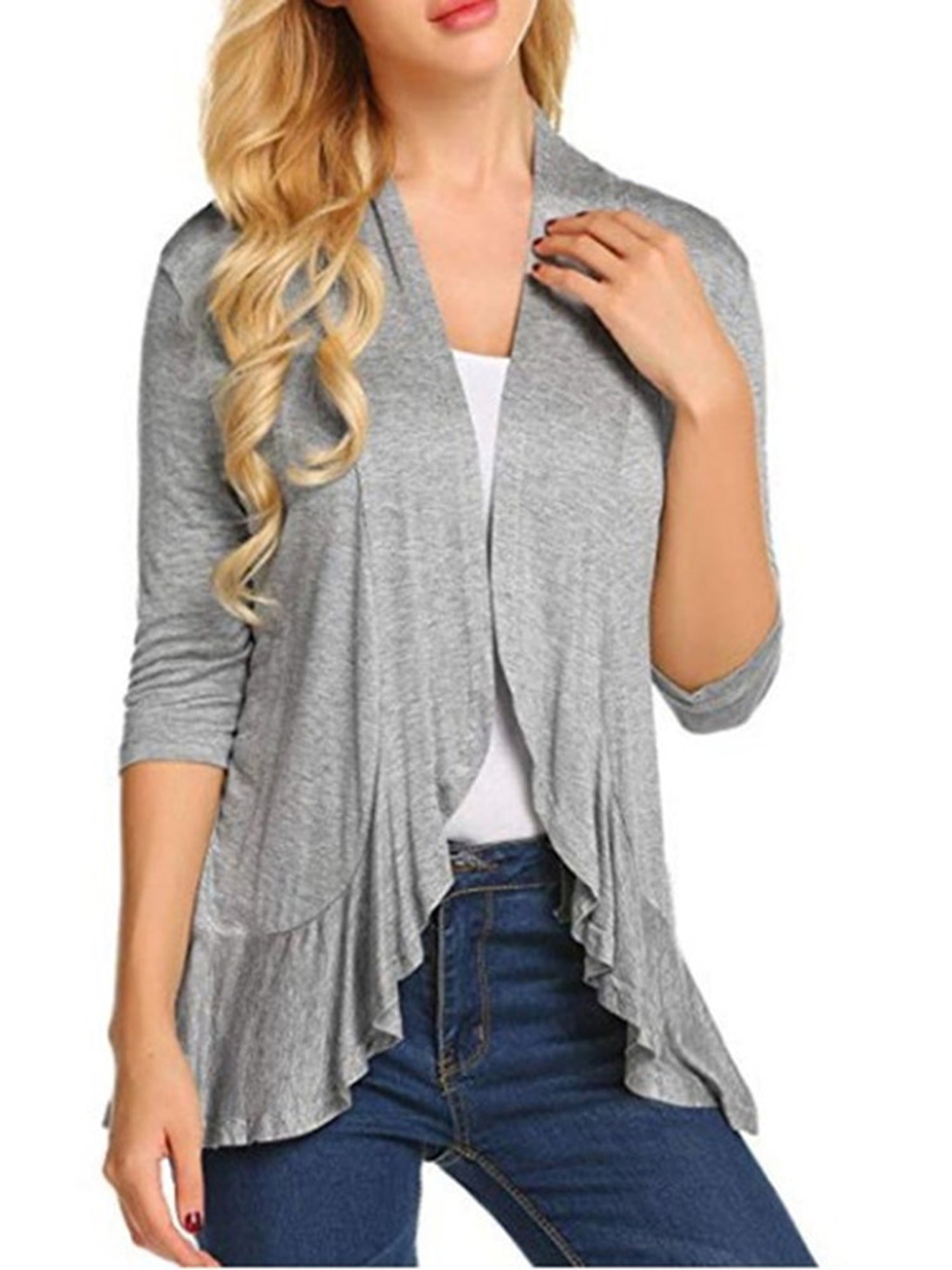 Draped Ruffles Inevnen Women's Casual Lightweight Open Front Cardigans Soft Draped ...