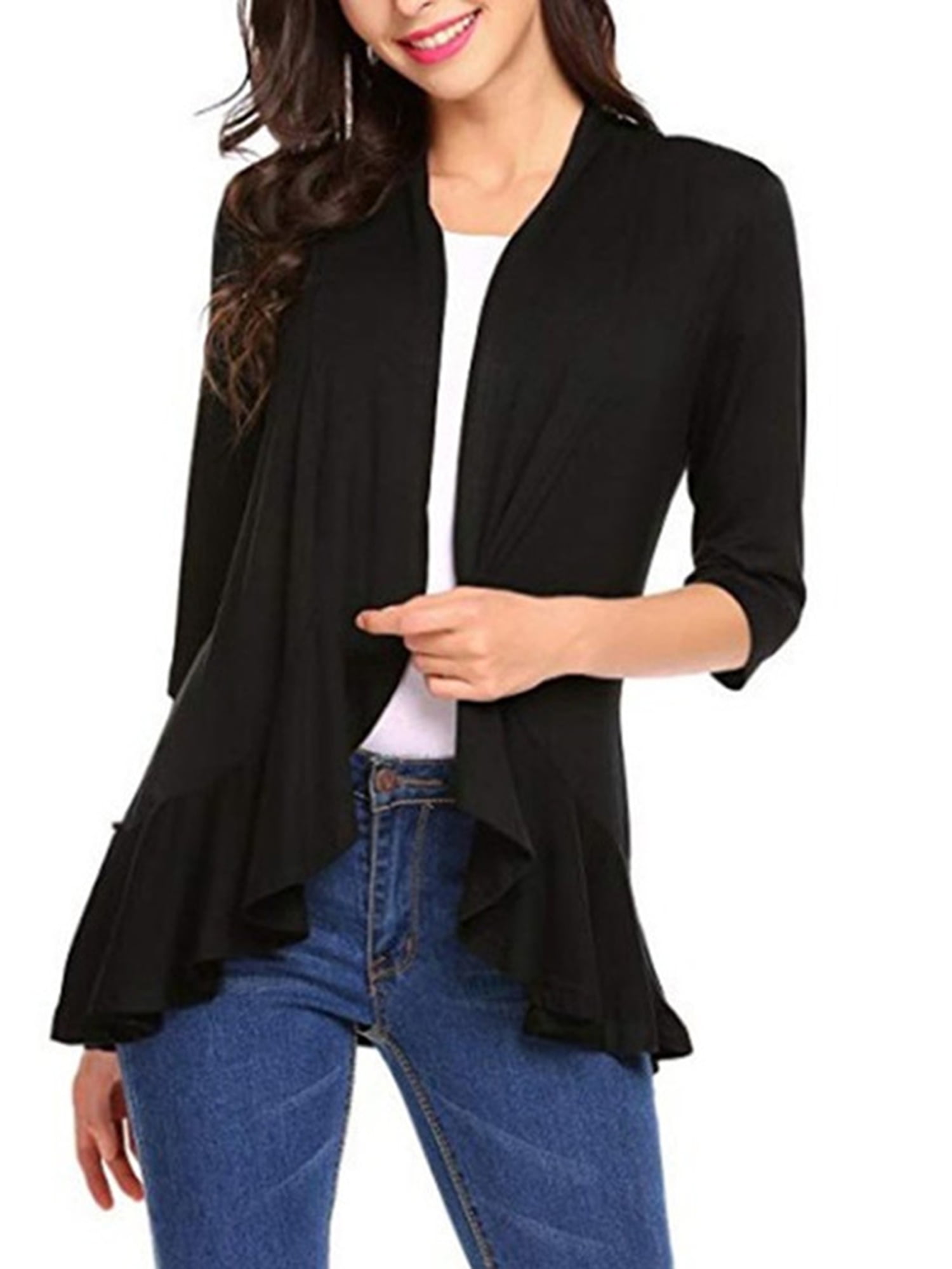 Draped Ruffles Inevnen Women's Casual Lightweight Open Front Cardigans Soft Draped ...