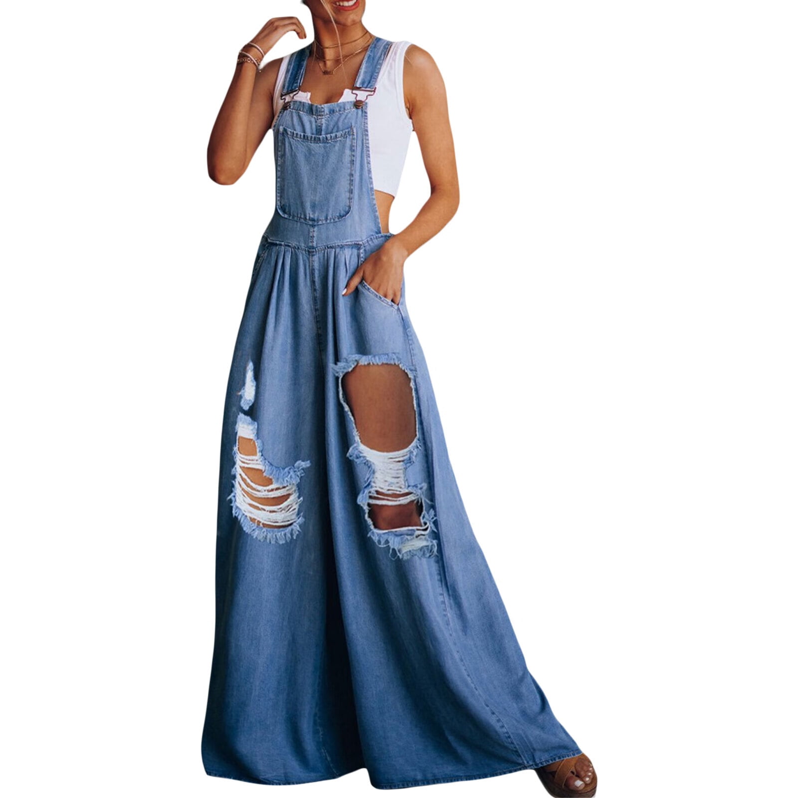 Inevnen Women's Denim Bib Overalls Casual Baggy Overalls Jumpsuit with ...