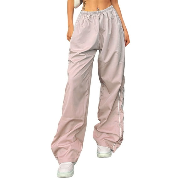 Inevnen Women's Parachute Pants Elastic Waist Baggy Cargo Y2K Track Pants Cinch Bottom Sweatpants Jogger Streetwear