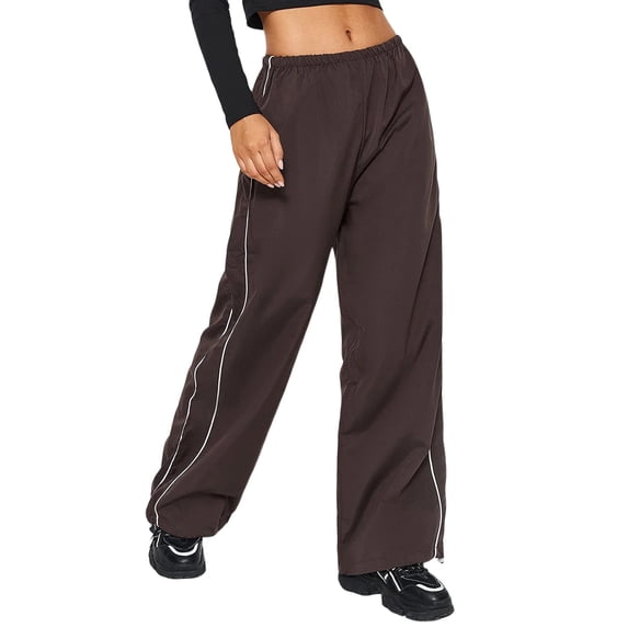 Inevnen Women's Parachute Pants Elastic Waist Baggy Cargo Y2K Track Pants Cinch Bottom Sweatpants Jogger Streetwear