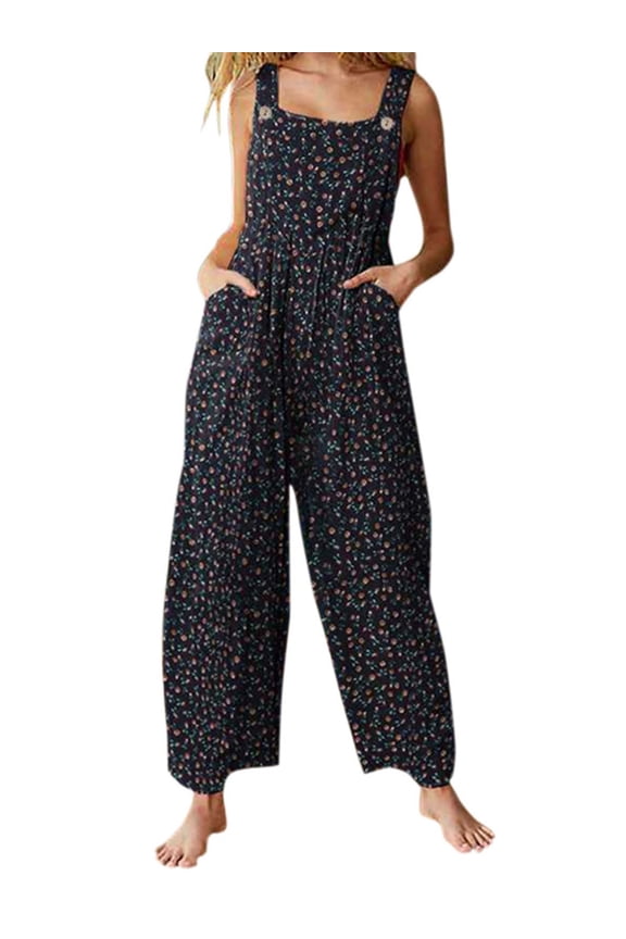 Women's Plus Size Casual Baggy Overalls Cotton Linen Jumpsuit Loose Fit Bib Overall Jumpsuit