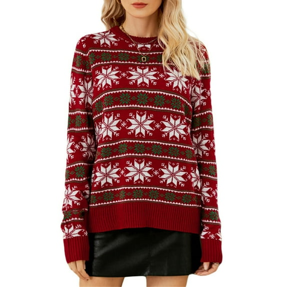 Inevnen Women's Ugly Christmas Sweaters Snowflake Reindeer Holiday Knit Xmas Sweater Pullover Tops