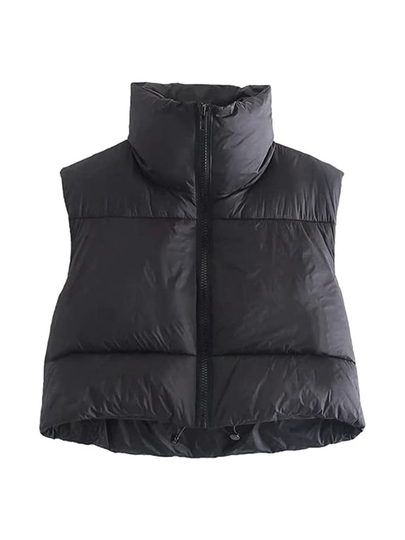 Women's Winter Crop Vest Lightweight Sleeveless Warm Outerwear Puffer Vest Padded Gilet