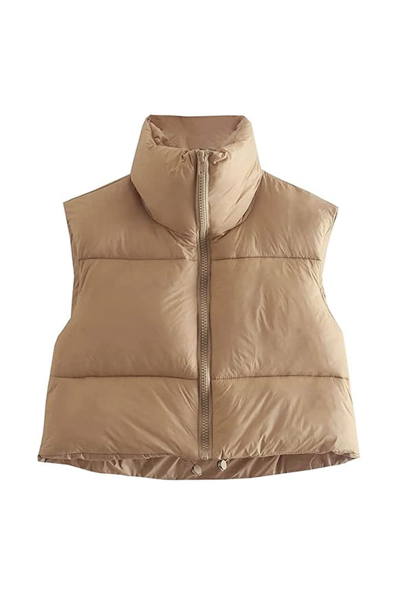 Women's Winter Crop Vest Lightweight Sleeveless Warm Outerwear Puffer Vest Padded Gilet