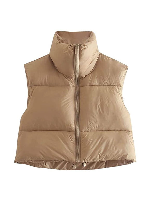 Women's Winter Crop Vest Lightweight Sleeveless Warm Outerwear Puffer Vest Padded Gilet