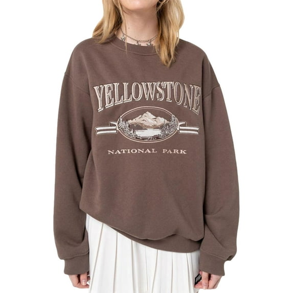 Inevnen Yellowstone National Park Sweatshirt for Women Graphic Aesthetic Oversized Pullover Tops