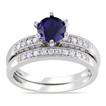 Inexpensive 1 Carat Sapphire and Diamond Wedding Set for Her