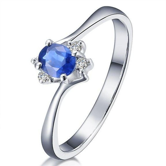 Inexpensive 8x6mm Oval Shape Blue Sapphire 1.5 Carat With Moissanite Diamond Engagement Ring on 10k White Gold