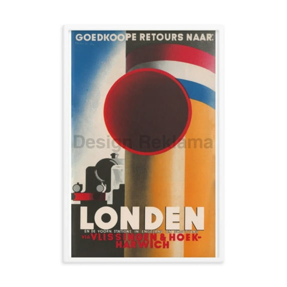 Inexpensive Return Trips To London Via Vlissingen  Harwich, 1938. Framed Vintage Travel Poster