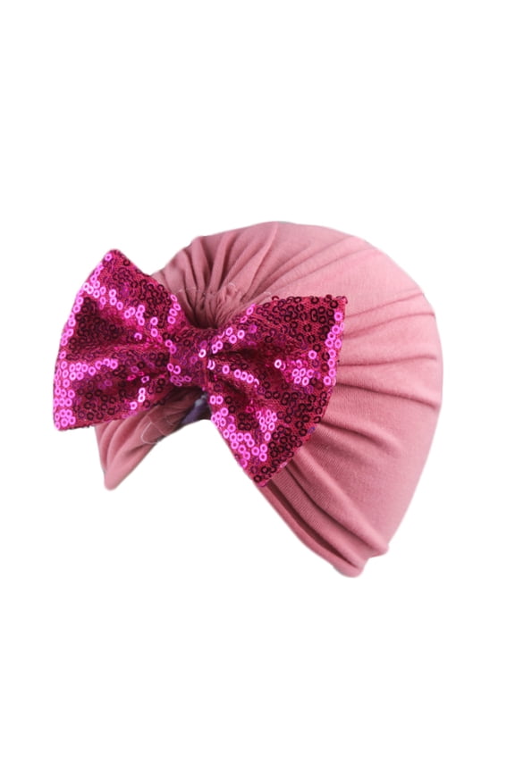 Infa-nt Girl's Glitter Bow Beanie, Soft Stretchy Fabric, Adorable for Special Occasions or Daily Style, Sparkly Knit Turban Cap for Newborn Girls, Photo Prop Gift. L 1PC