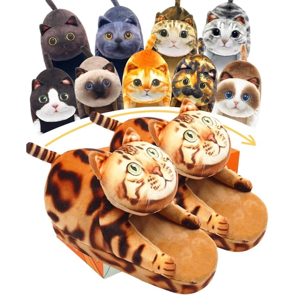 Infaccial Fuzzy Cat Slippers for Women Indoor and Outdoor,Funny Animal House Shoes with Soft Memory Foam,Comfy Plush Warm Slip-on Slippers,Unique Cat Gifts for Women/Men/Girls