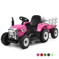 thumbnail image 1 of Infans 12V Kids Ride On Tractor with Trailer Ground Loader w/ RC & Lights Pink, 1 of 7