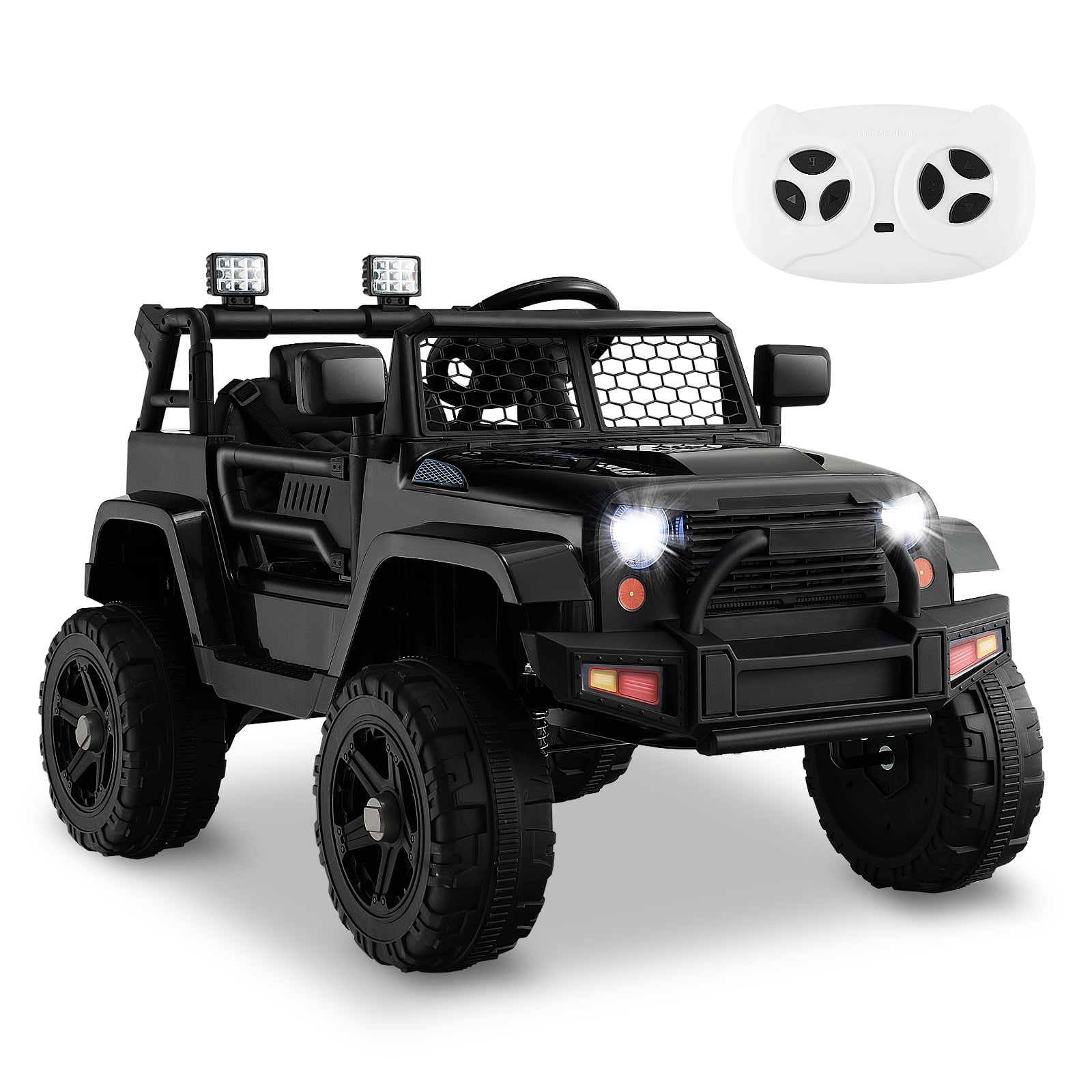 Black 12V Kids Ride-On Truck with Remote Control and LED Lights