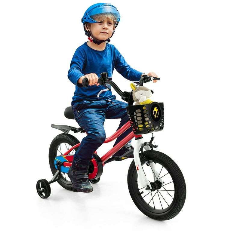 Infans 14 Kid s Bike w Removable Training Wheels Basket for 3 5 Years Old Red