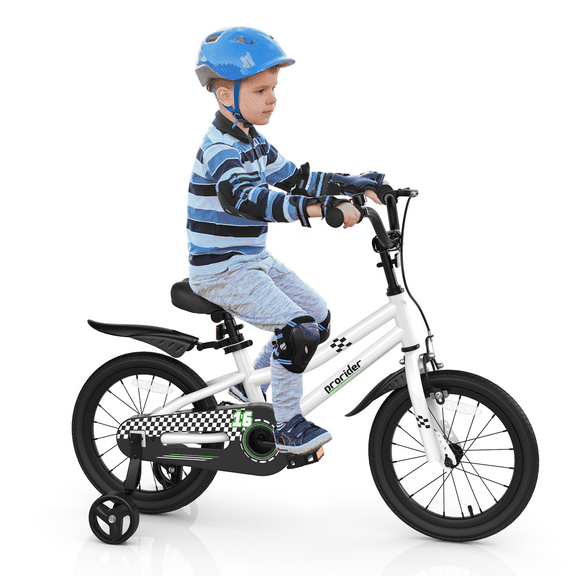 Infans 16" Kids Bike w/Removable Training Wheels & Basket for 4-7 Years Old White