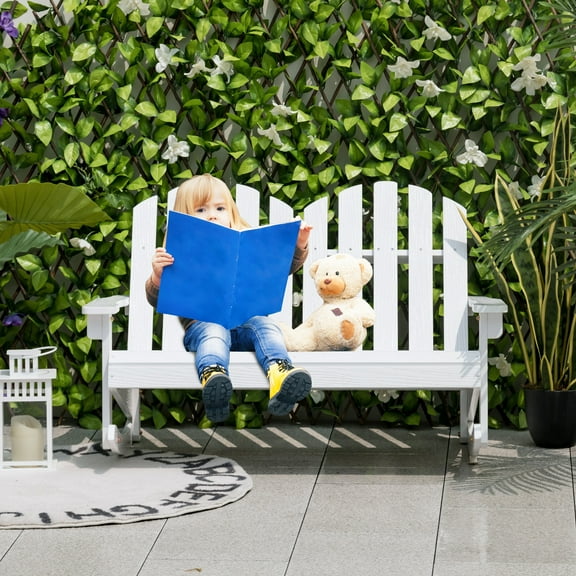 Infans 2 Person Kid Adirondack Rocking Chair Outdoor Backrest Armrest Solid Wood White