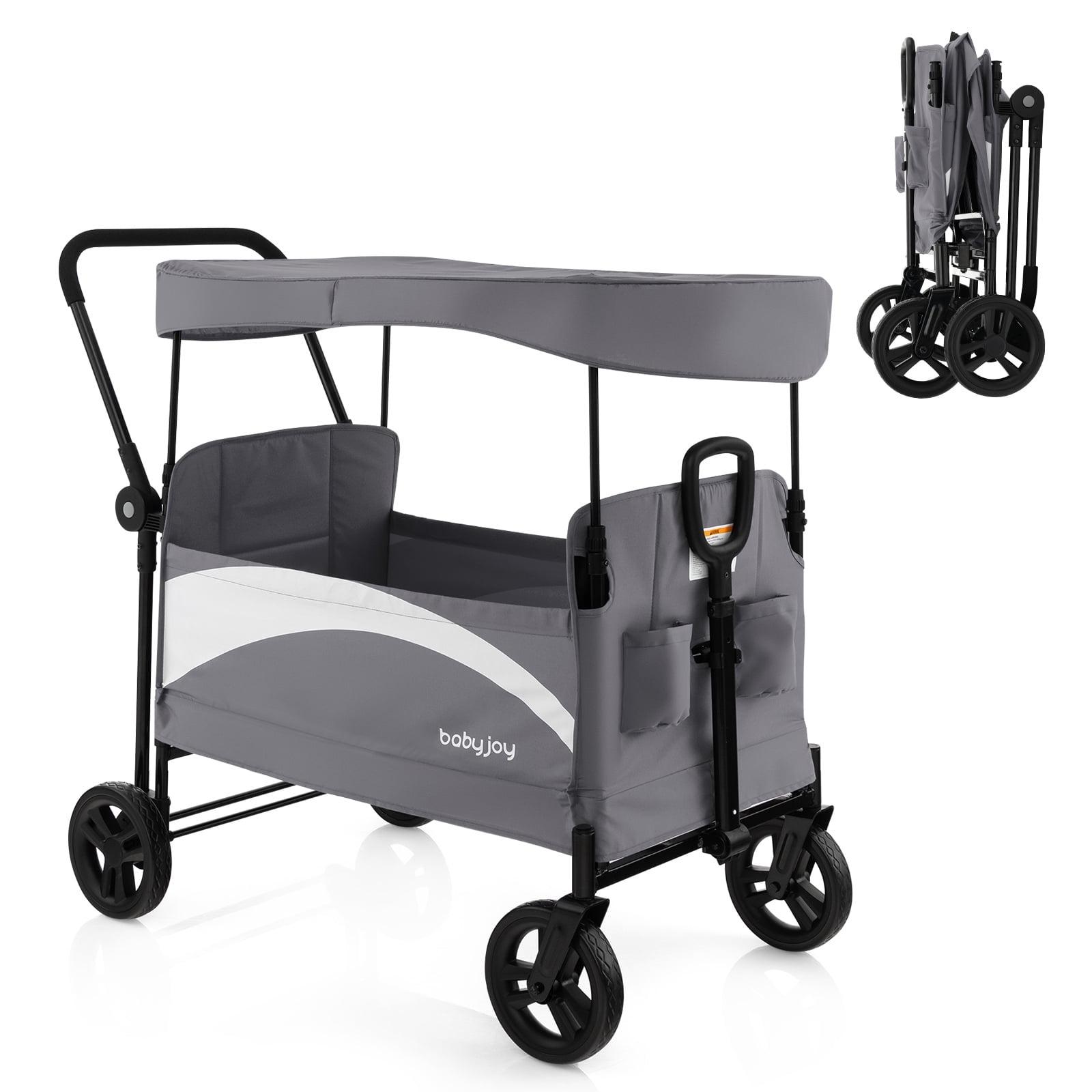 Infans 2-Seat Stroller Wagon Folding Baby Stroller w/ Adjustable Canopy & Handles Grey